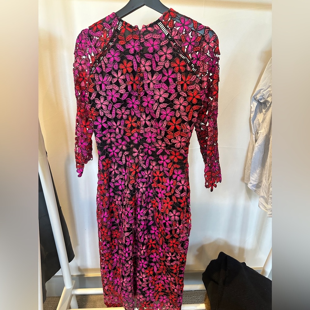 Shoshanna Red and Pink Floral Lace Dress